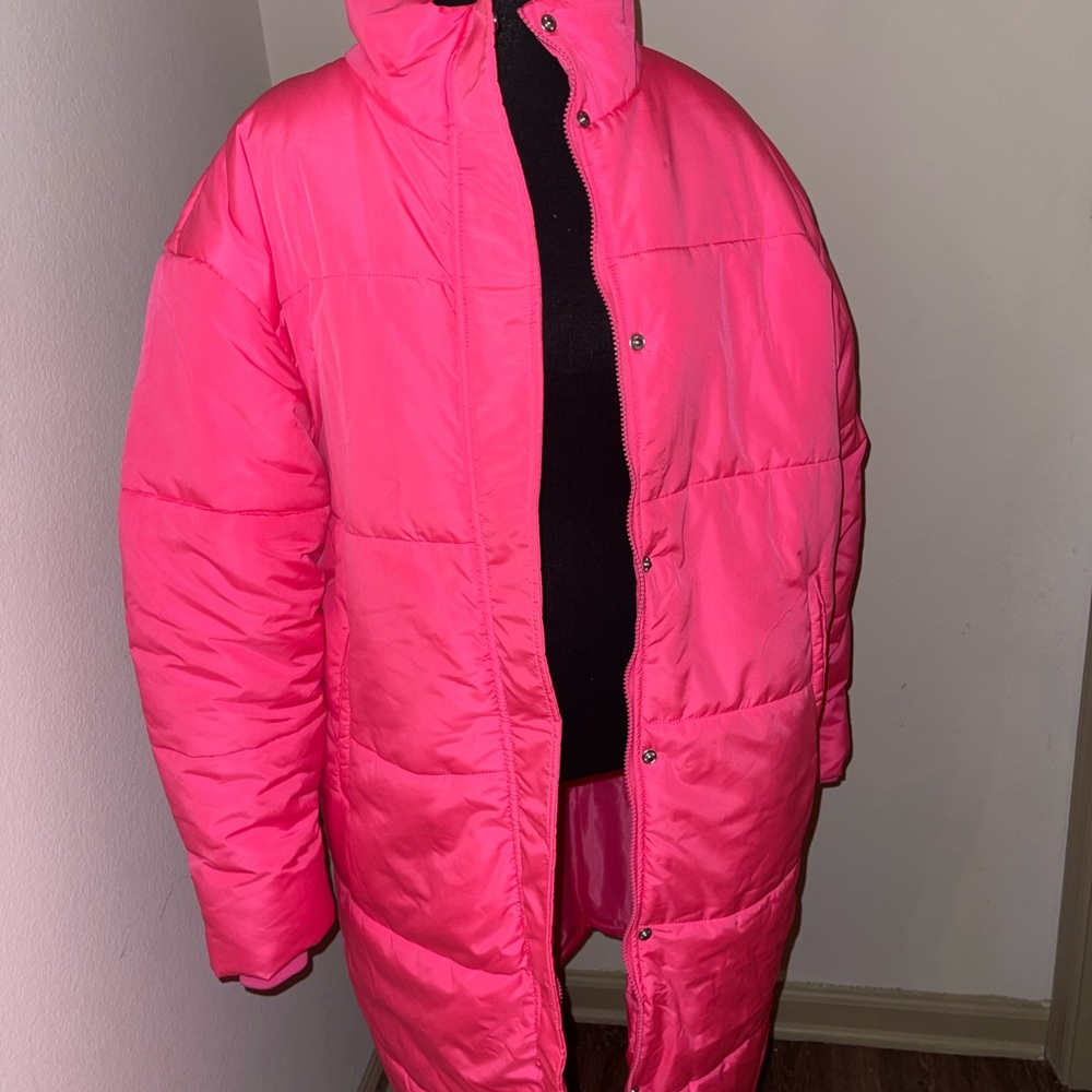 Pink puffer long coat
